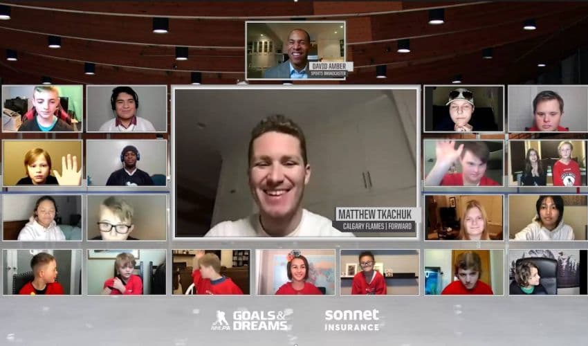 Sonnet Insurance sponsor Goals & Dreams screenshot of zoom meeting with Matthew Tkachuk